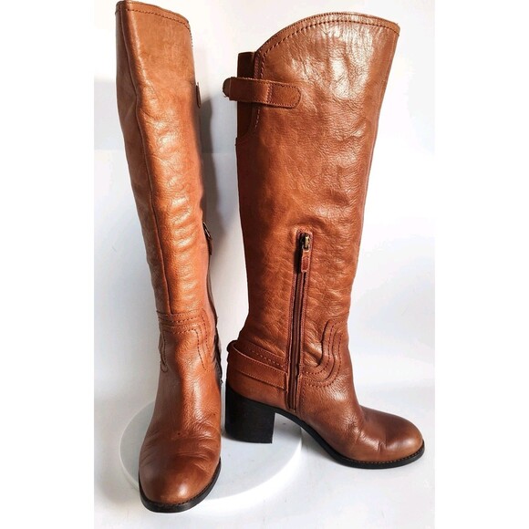 Franco Sarto Size 8 M Leather Knee High Tall Riding Boots Camel Tan Equestrian - Picture 3 of 15